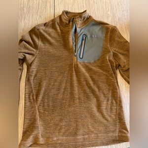 Eddie Bauer Quarter Zip Heathered Brown and Orange Pullover
